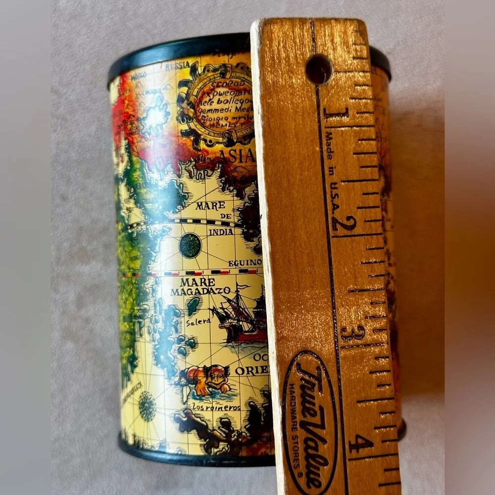 Vintage Metal Pencil Holder with 16th Century Italian/Dutch Map. Made in Japan
